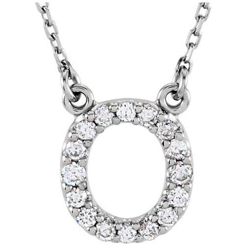 14kt White Gold Letter O 1/6 ct Diamond 16in Necklace