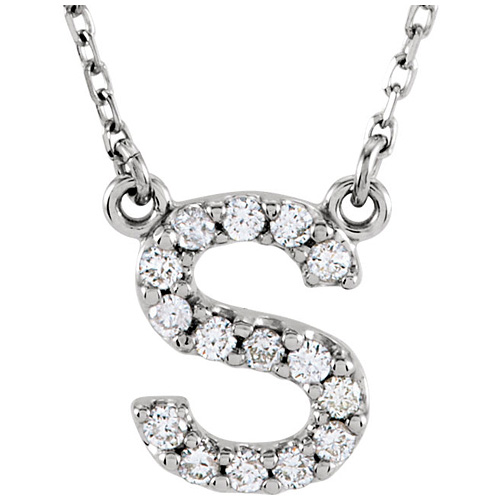 14kt White Gold Letter S 1/6 ct Diamond 16in Necklace
