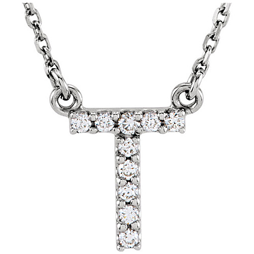 14kt White Gold Letter T 1/10 ct Diamond 16in Necklace