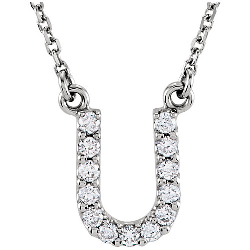 14kt White Gold Letter U 1/8 ct Diamond 16in Necklace