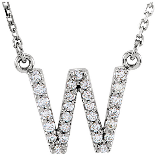 14kt White Gold Letter W 1/6 ct Diamond 16in Necklace