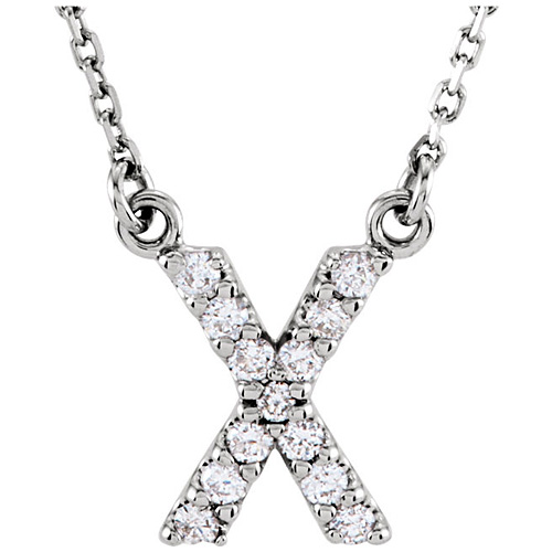 14kt White Gold Letter X 1/8 ct Diamond 16in Necklace JJ67311WX