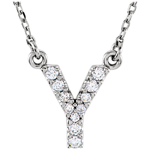 14kt White Gold Letter Y 1/10 ct Diamond 16in Necklace