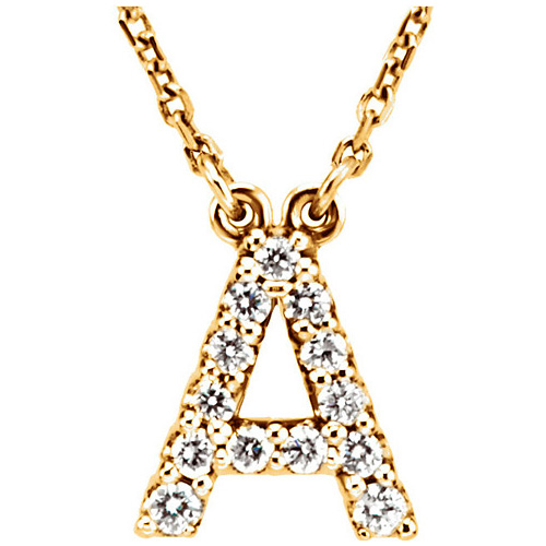14kt Yellow Gold Letter A 1/8 ct Diamond 16in Necklace