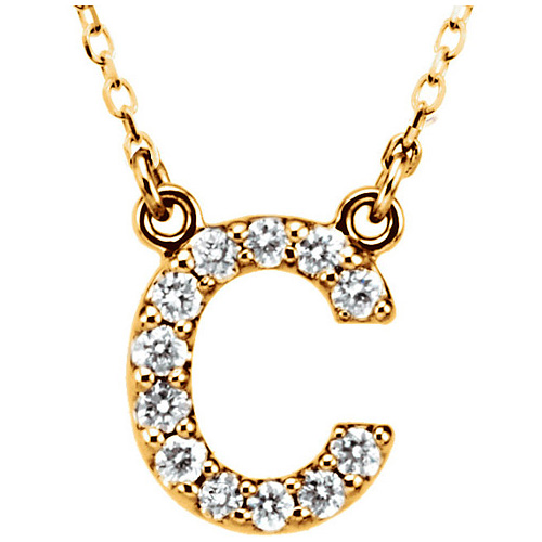 14kt Yellow Gold Letter C 1/6 ct Diamond 16in Necklace