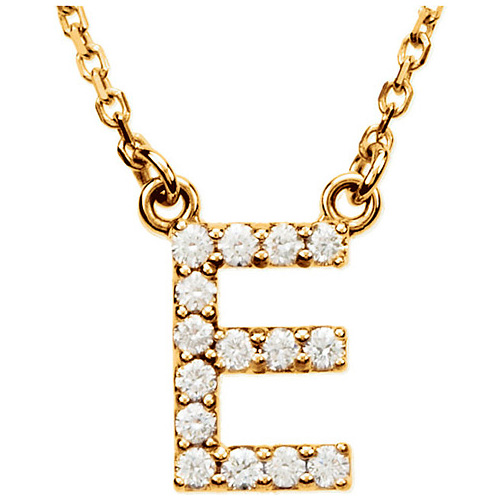 14kt Yellow Gold Letter E 1/6 ct Diamond 16in Necklace