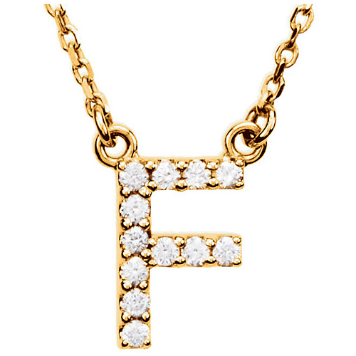 14kt Yellow Gold Letter F 1/8 ct Diamond 16in Necklace