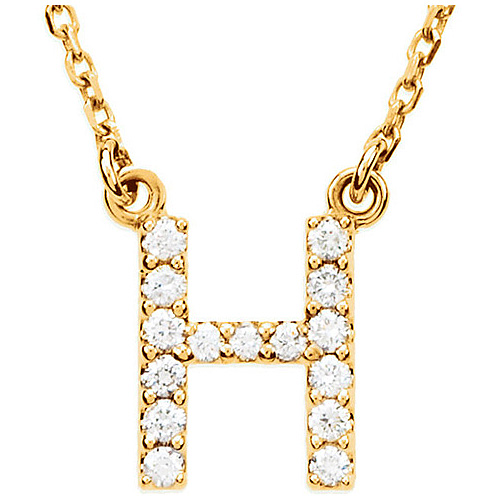 14kt Yellow Gold Letter H 1/6 ct Diamond 16in Necklace