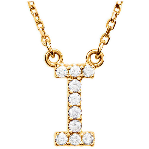 14kt Yellow Gold Letter I 1/10 ct Diamond 16in Necklace