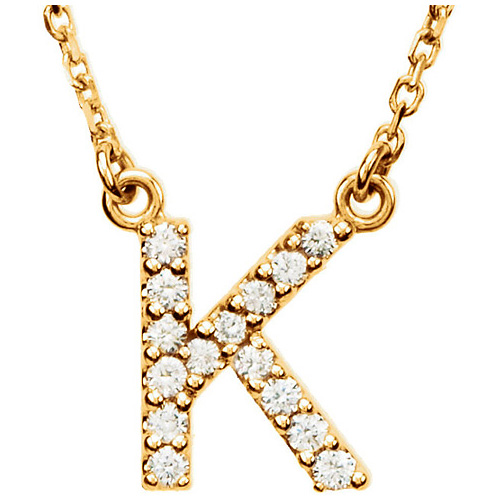 14kt Yellow Gold Letter K 1/8 ct Diamond 16in Necklace
