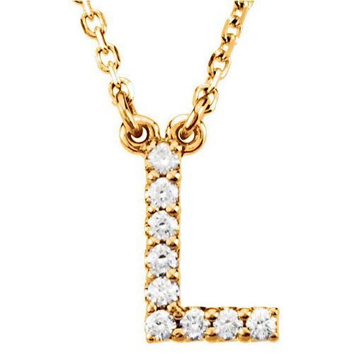 14kt Yellow Gold Letter L 1/10 ct Diamond 16in Necklace