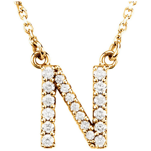 14kt Yellow Gold Letter N 1/6 ct Diamond 16in Necklace