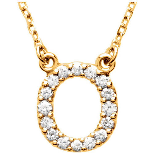 14kt Yellow Gold Letter O 1/6 ct Diamond 16in Necklace