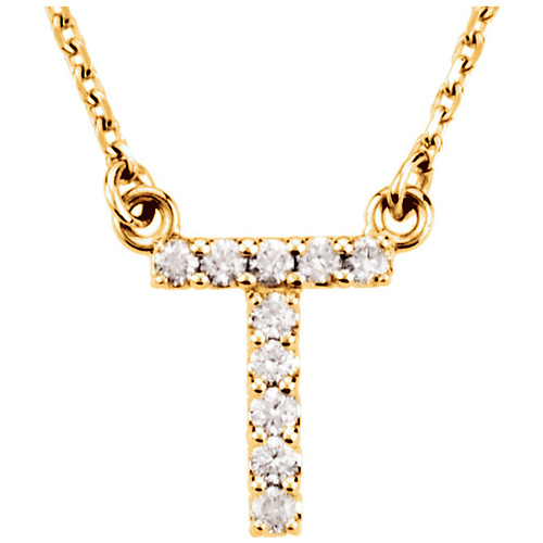 14kt Yellow Gold Letter T 1/10 ct Diamond 16in Necklace