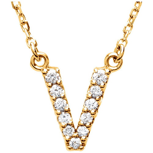 14kt Yellow Gold Letter V 1/8 ct Diamond 16in Necklace