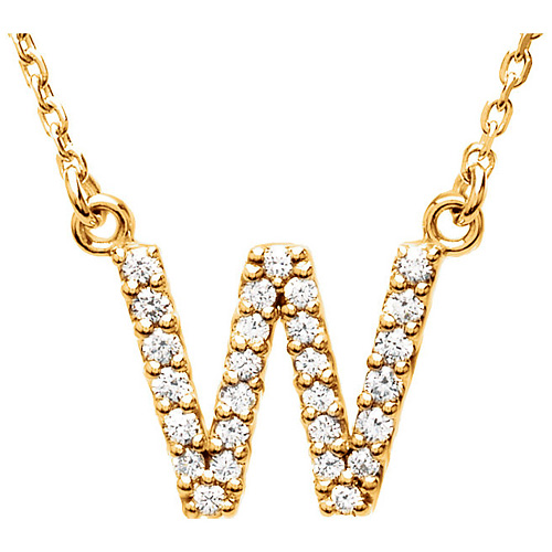 14kt Yellow Gold Letter W 1/6 ct Diamond 16in Necklace