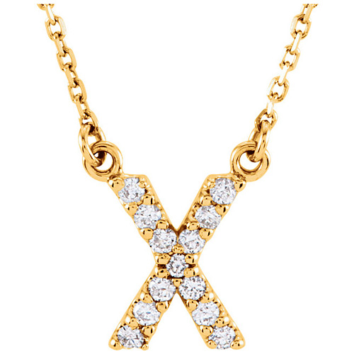 14kt Yellow Gold Letter X 1/8 ct Diamond 16in Necklace