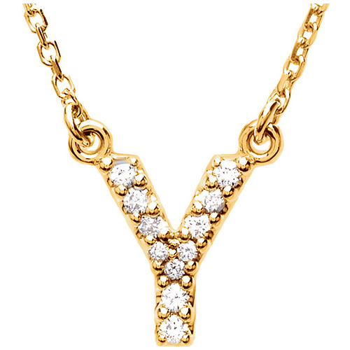 14kt Yellow Gold Letter Y 1/10 ct Diamond 16in Necklace