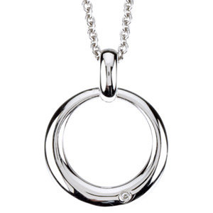 Sterling Silver Circle 18in Necklace with Diamond Accent