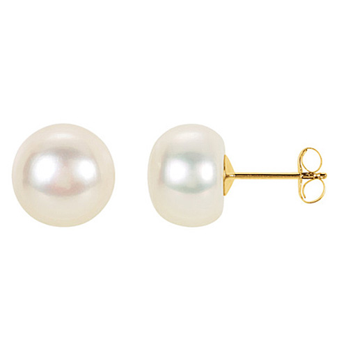 14kt Yellow Gold 10mm Button Freshwater Cultured Pearl Stud Earrings