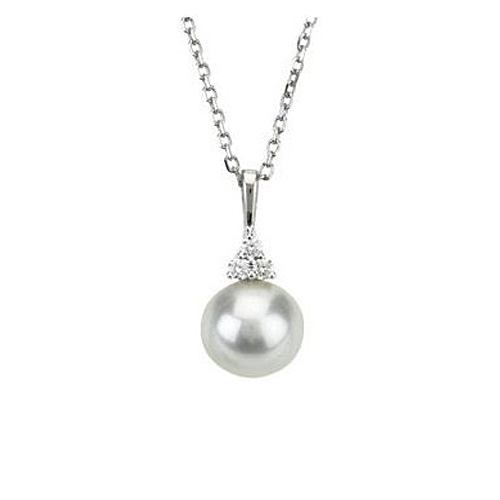 14kt White Gold 8mm Freshwater Cultured Pearl Diamond 18in Necklace