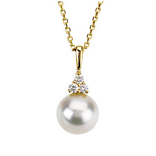 14kt Yellow Gold 8mm Freshwater Cultured Pearl and Diamond Necklace 18in
