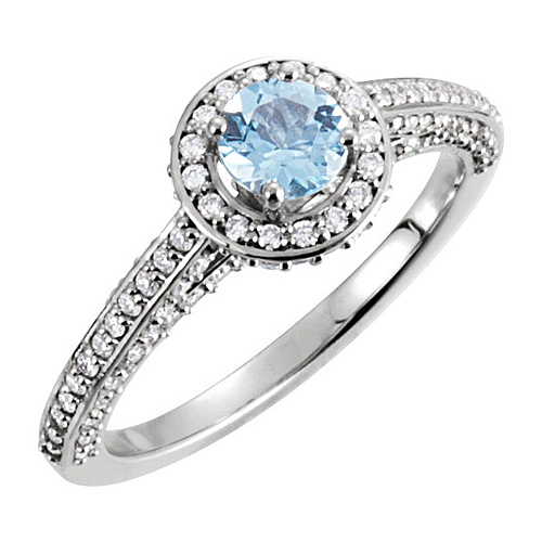 14kt White Gold 1/2 ct Aquamarine and 5/8 ct Diamond Ring