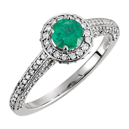 14kt White Gold .42 ct Emerald and 5/8 ct Diamond Ring
