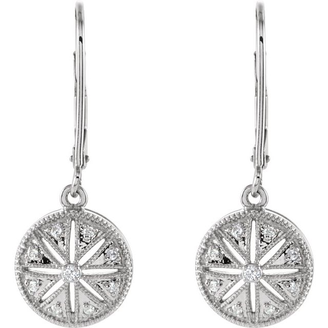 Sterling Silver 1/10 ct tw Diamond Round Floral Leverback Earrings