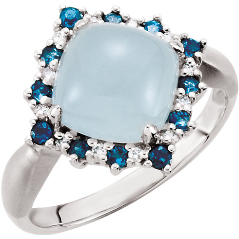 14kt White Gold 2.8 ct Aquamarine Ring with Blue Topaz and Diamonds