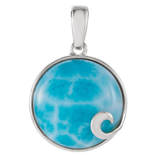 Sterling Silver Larimar Cabochon Wave Pendant