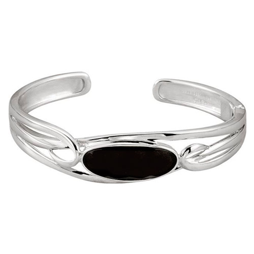 Sterling Silver Onyx Hinged Cuff Bangle