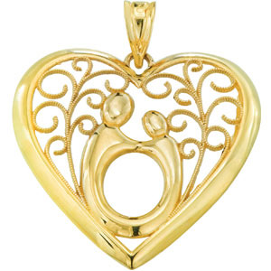 10kt Yellow Gold 7/8in Heart Shaped Mother & Child Pendant
