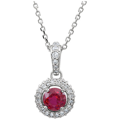 14kt White Gold 1/3 ct Ruby and 1/4 ct Diamond 18in Necklace