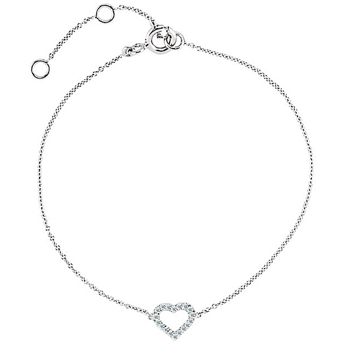 14k White Gold .06 ct Diamond Heart Bracelet