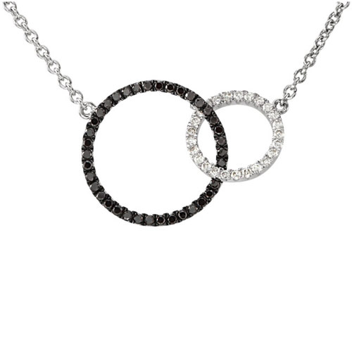 14k White Gold 1/3 ct tw Black and White Diamond Circles Necklace