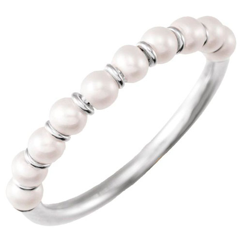 14k White Gold 10 Cultured Freshwater Pearls Ring