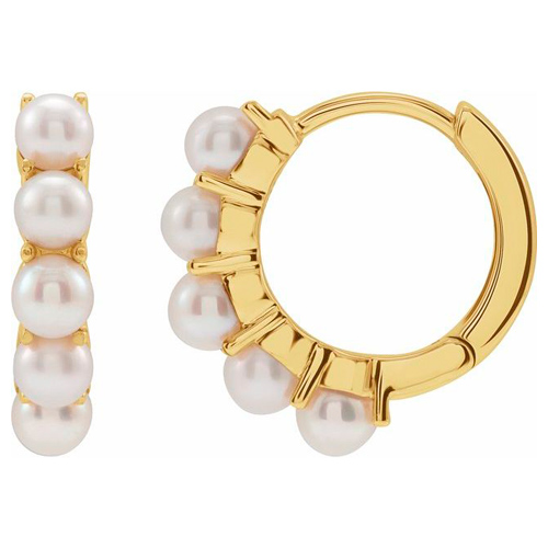 14k Yellow Gold Cultured Freshwater Pearl Huggie Hoop Earrings
