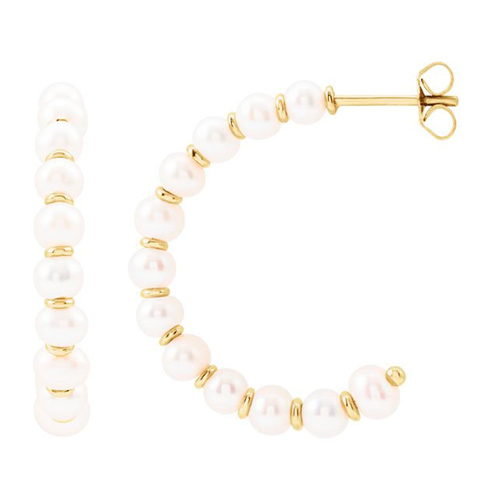 14k Yellow Gold Freshwater Cultured Pearl Accented Hoop Earrings JJ688759Y