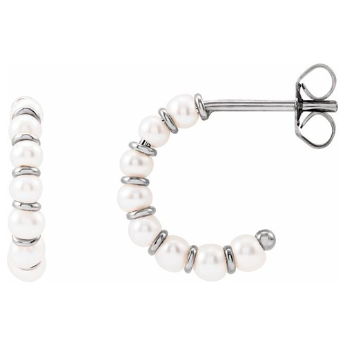 14k White Gold Freshwater Cultured Pearl Accented Hoop Earrings 5/8in