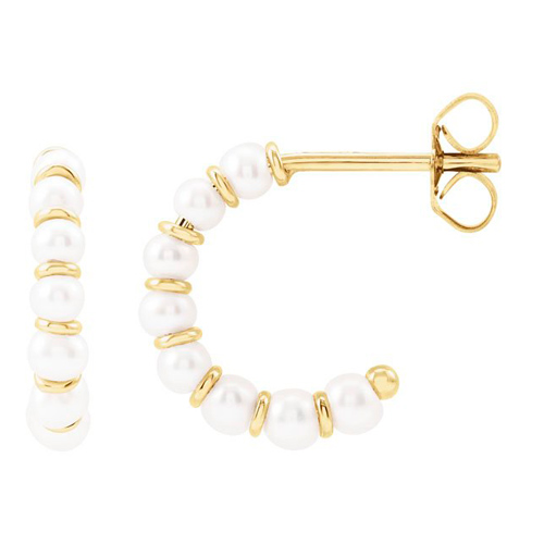 14k Yellow Gold Freshwater Cultured Pearl Accented Hoop Earrings 5/8in