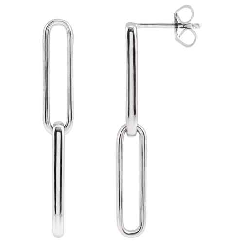14k White Gold Long Paper Clip Link Earrings 1.25in
