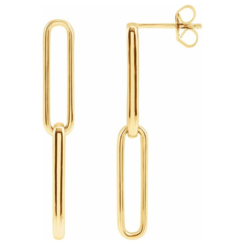 14k Yellow Gold Long Paper Clip Link Earrings 1.25in