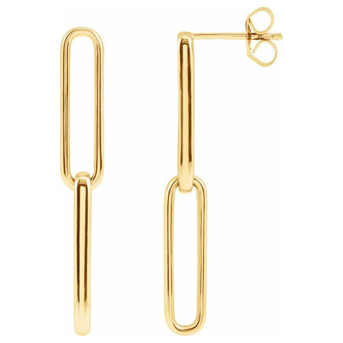 14k Yellow Gold Long Paper Clip Link Earrings 1.25in JJ688762Y