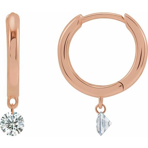 14k Rose Gold 1/3 ct tw Floating Diamond Hinged Hoop Earrings 