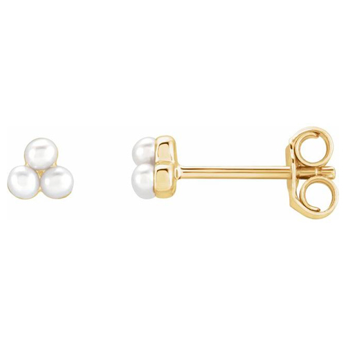 14k Yellow Gold Freshwater Cultured Pearl Cluster Stud Earrings