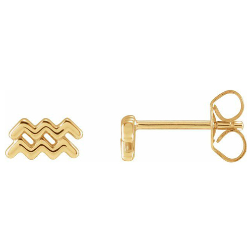 14k Yellow Gold Aquarius Zodiac Sign Earrings