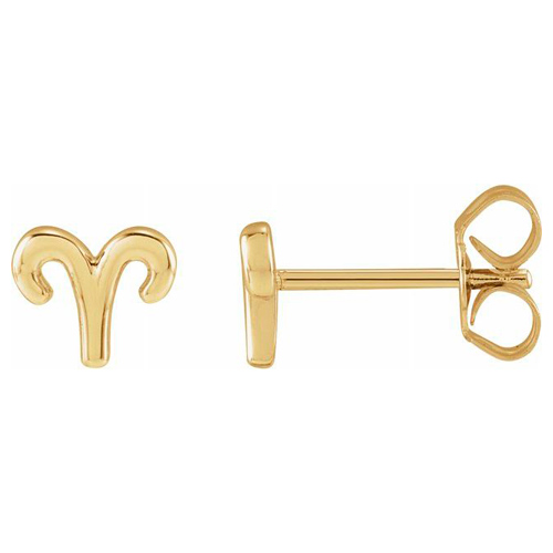 14k Yellow Gold Aries Zodiac Sign Earrings