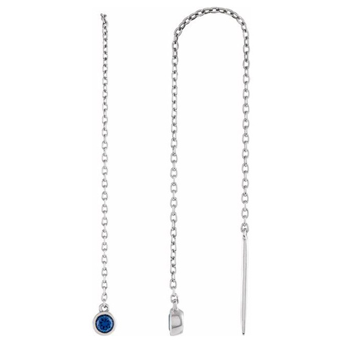 14k White Gold 2/5 ct tw Blue Sapphire Chain Threader Earrings
