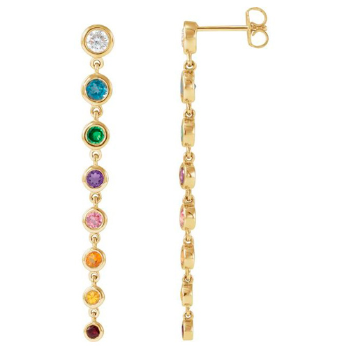 14k Yellow Gold Multi-Gemstone and Diamond Rainbow Drop Earrings